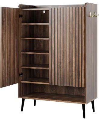 Large 6-Tier Shoe Cabinet - Freestanding Storage with 2 Doors & Extra Hooks