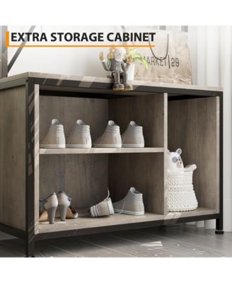 36.41" Freestanding Hall Tree - Entryway Bench with Coat Rack & Shoe Storage