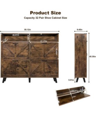 Farmhouse Slim Entryway Shoe Cabinet - 4 Flip Drawers with Open Shelves Storage Organizer