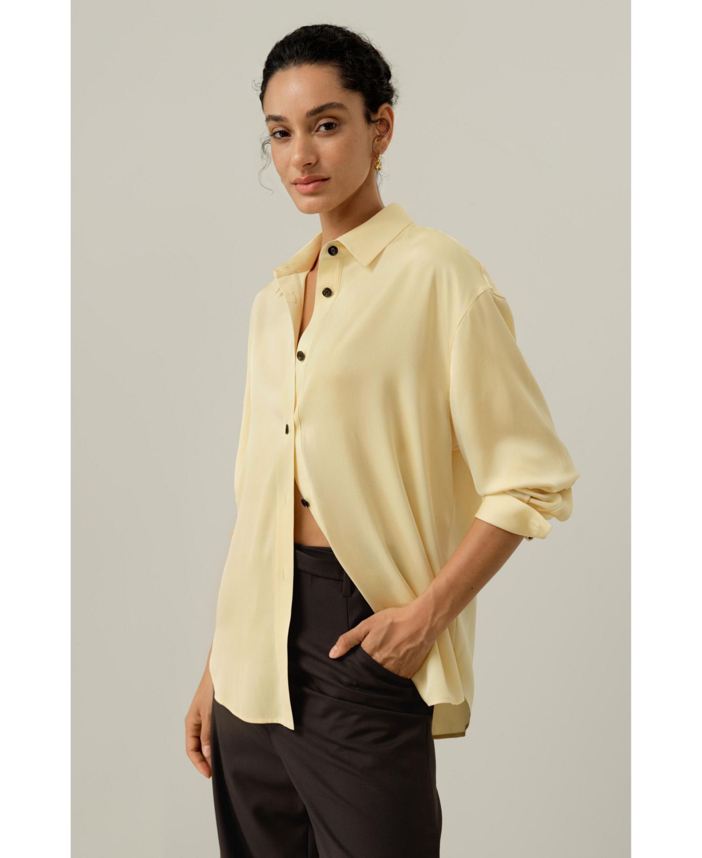Женская рубашка LILYSILK Stretch Double Georgette Oversized, цвет: Сливочный — фото 4