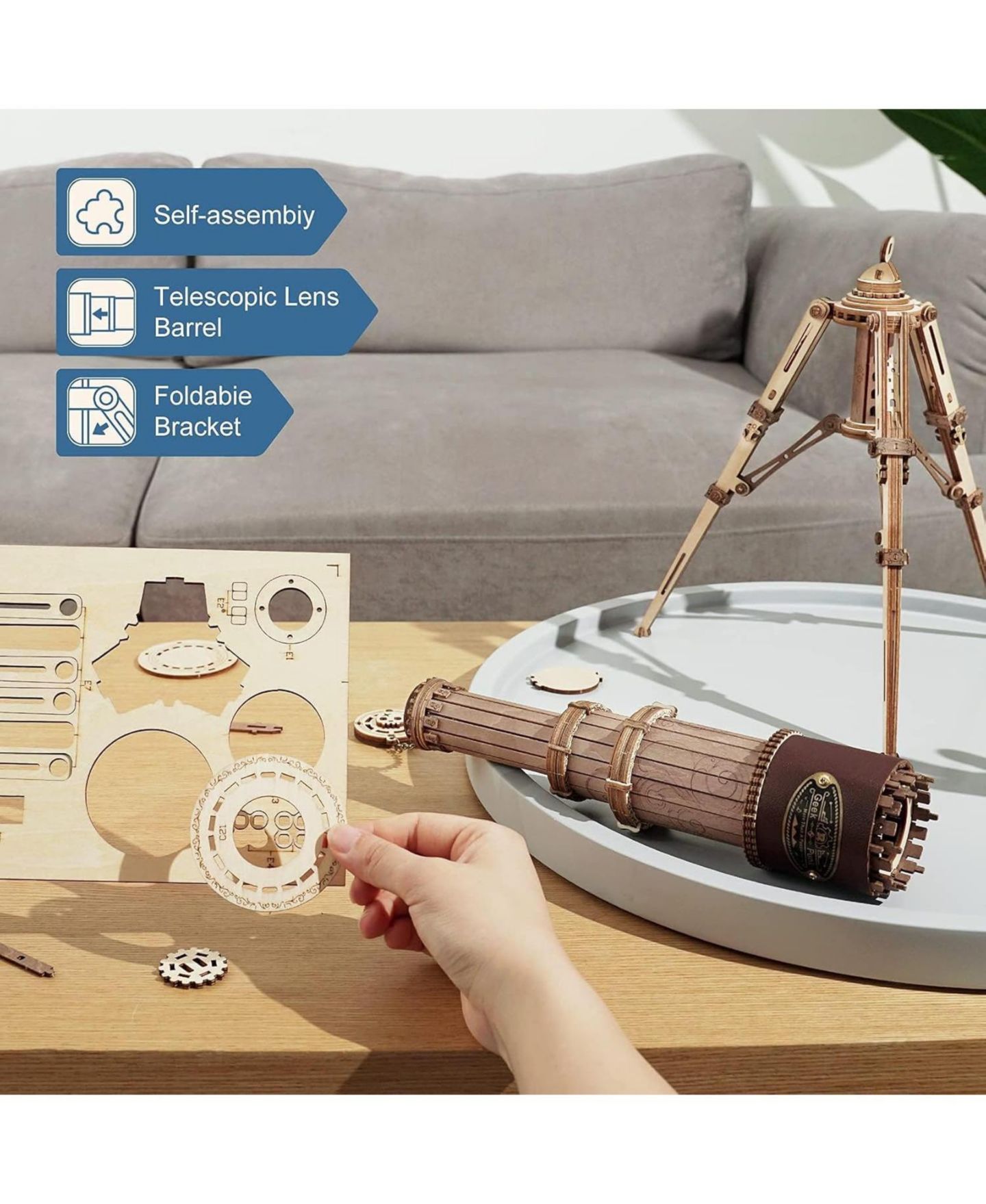 Игрушки Robotime 3D Wooden Puzzles-Model Building Kits-DIY Kits for Adults-Wooden Monocular Telescope Science Gifts Kits for Adults — фото 4