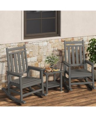 HDPE Rocking Chair Outdoor Set of 2 with Side Table - Poly High Back Porch Rocker Chairs for Adults - All Weather Resistant Furniture