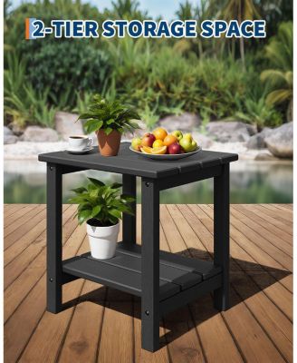 Folding Adirondack Chairs Set of 4 with 2 Side Table, HDPE Plastic Outdoor Chairs with Wood Texture - 380 LBS & Weather Resistant for Fire Pit