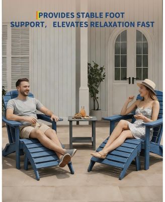 Folding Adirondack Ottoman - HDPE All-Weather Outdoor Footrest for Patio, Deck, Lawn, Poolside - Weather-Resistant