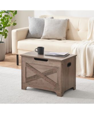 23.6" 300LBS Retro Storage Chest - Wooden Ottoman Bench with 2 Safety Hinges, Easy Assembly