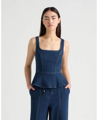 Women's Denim Sleeveless Corset Peplum Top