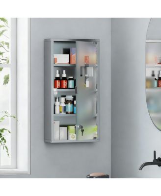 Lockable 4-Tier Stainless Steel Cabinet with Glass Door for Bathroom