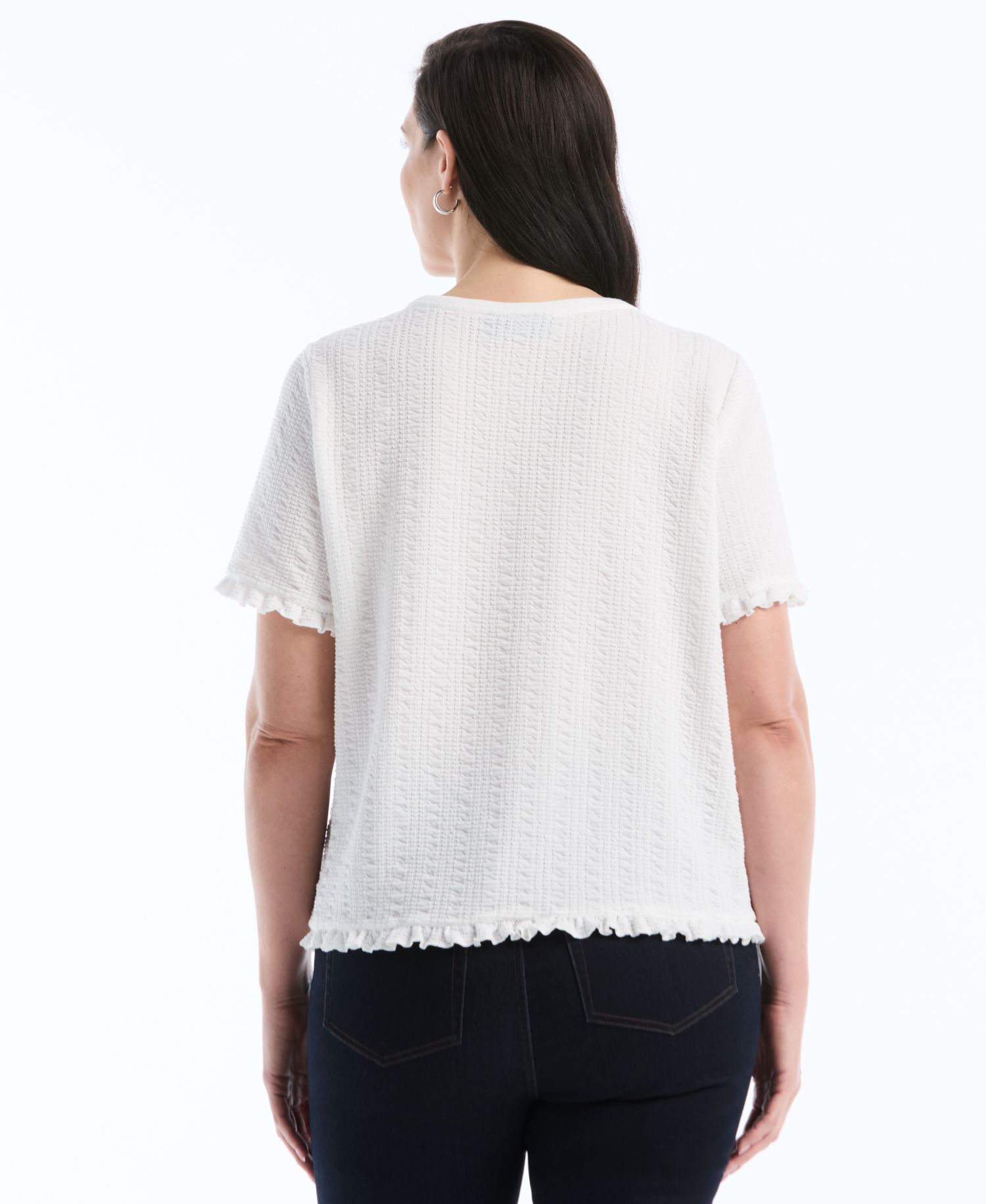 Petite Puckered Ruffle Short-Sleeve Top