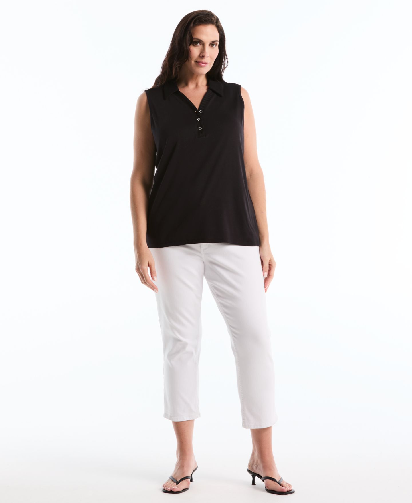 Женский топ Rafaella Plus Size Sleeveless Polo, цвет: Чёрный — фото 2