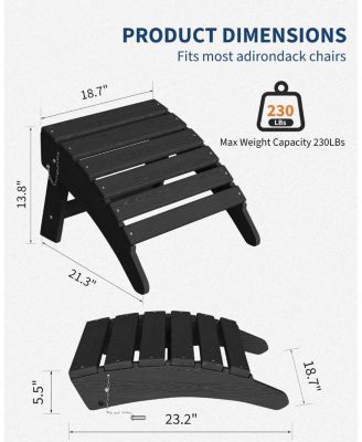 Folding Adirondack Ottoman - HDPE All-Weather Outdoor Footrest for Patio, Deck, Backyard, Poolside - Weather-Resistant