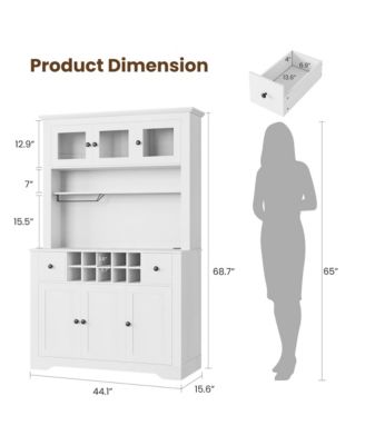 68.7"Bar Cabinet,Kitchen Buffet with Hutch Wine with Charging Station,2 Drawers,10 Storage Shelves