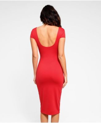Women's Shapewear Short Sleeve Low-Back Bodycon Midi Dress