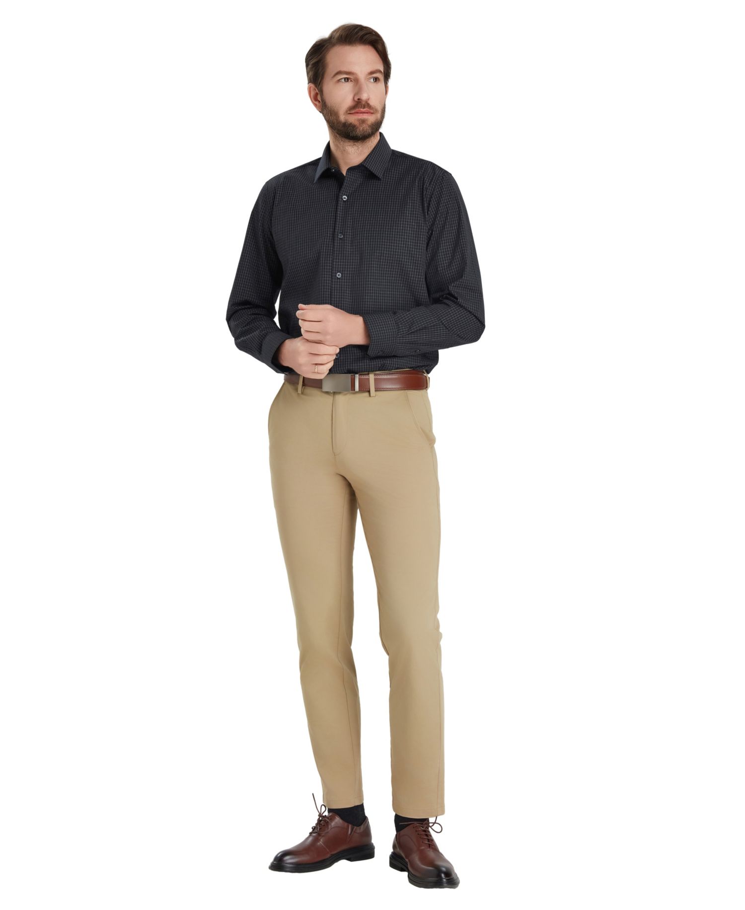 Men's Slim-Fit Grid Dress Shirt