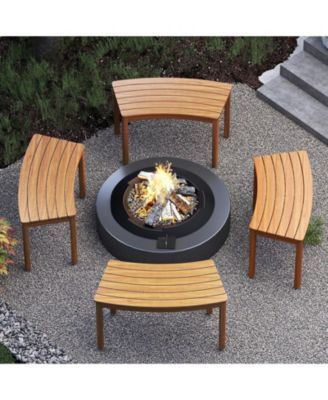 Outdoor Curved Acacia Wood Bench Set of 4 Patio Garden Backless Fire Pit Bench