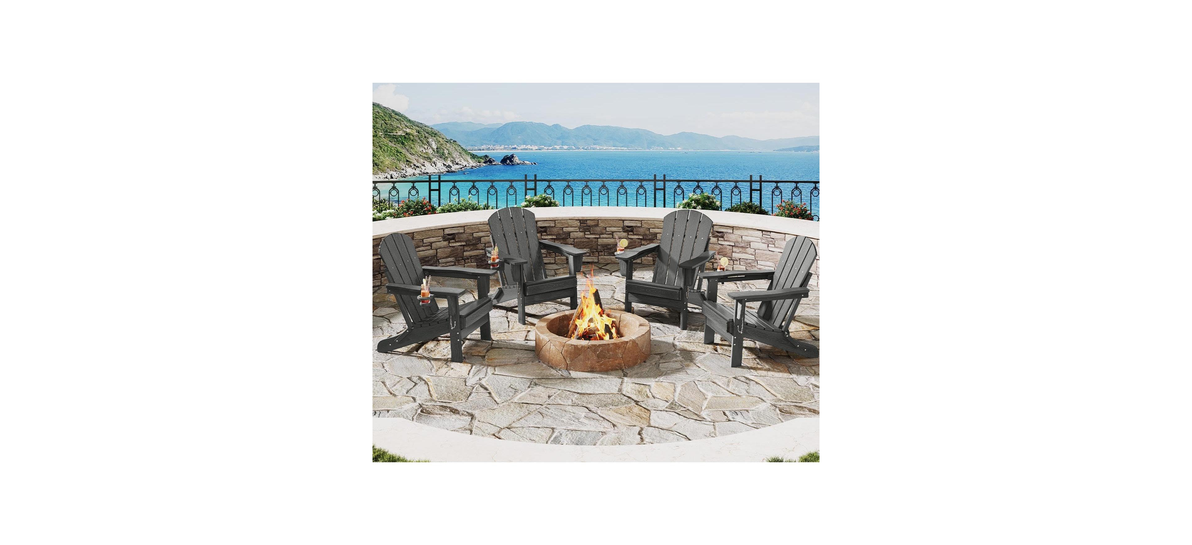 gaomon Adirondack Chair Set of 4, Hdpe Outdoor Patio Chair with Cup Holder, All Weather Resistent Wooden Textured for patios, Decks, Gardens