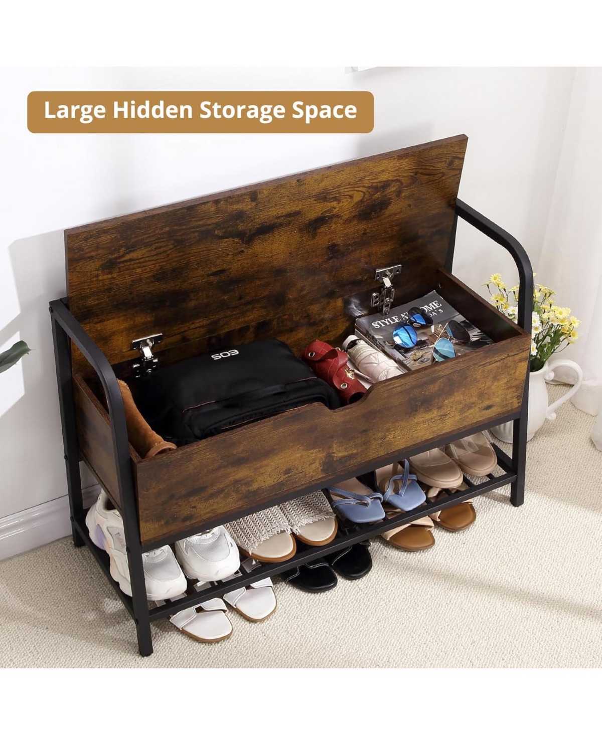 gaomon Metal & Wood Lift Top Shoe Bench
