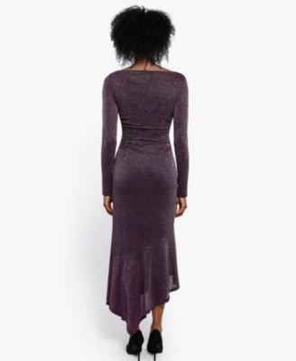 Women's Shapewear Metallic Knit Long Sleeve Slim Mermaid Maxi Dress