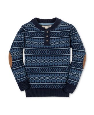 Boys Organic Long Sleeve Henley Pullover Sweater with Elbow Patches