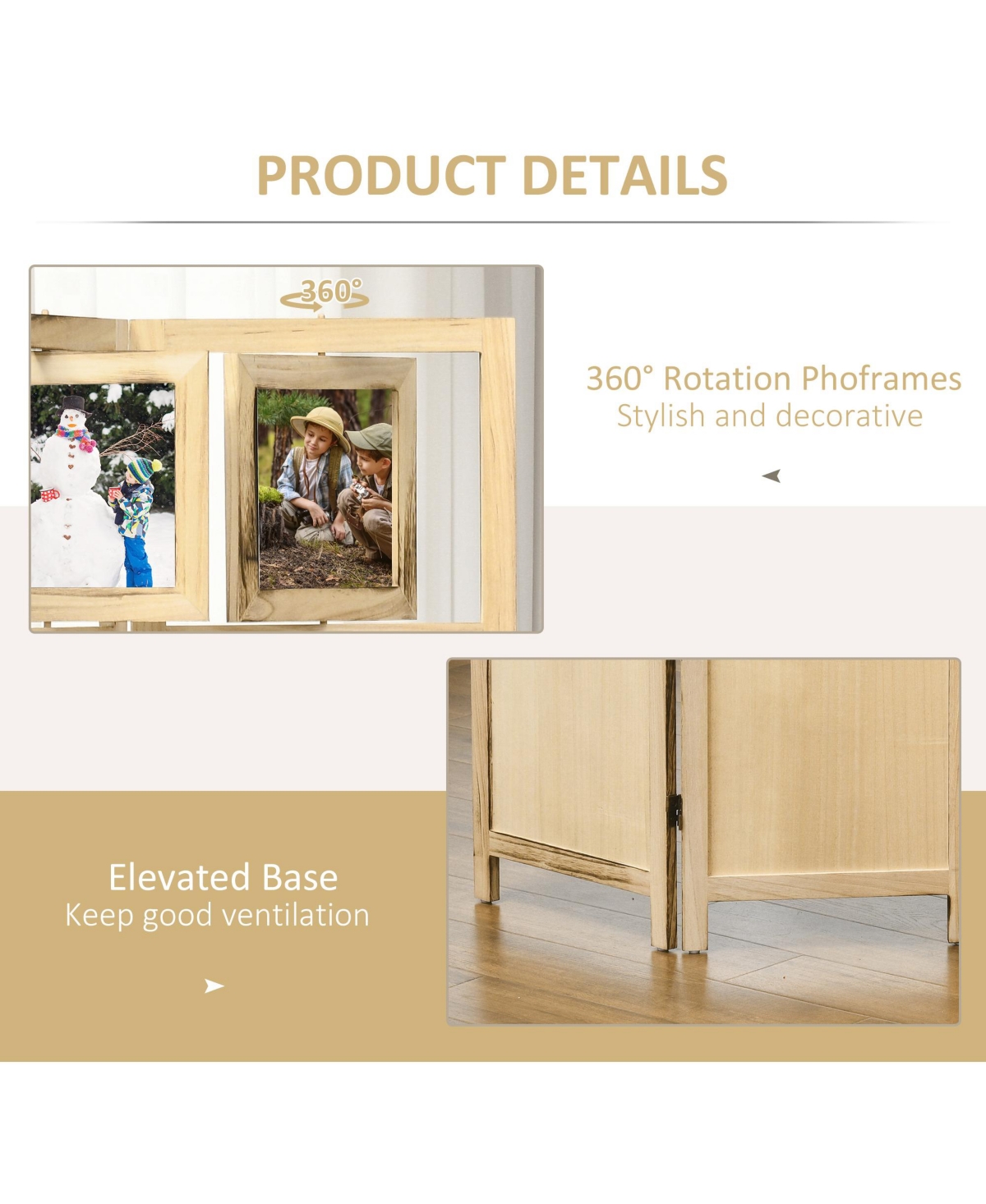 Homcom 4 Panel Room Divider, Folding Privacy Screens, Natural