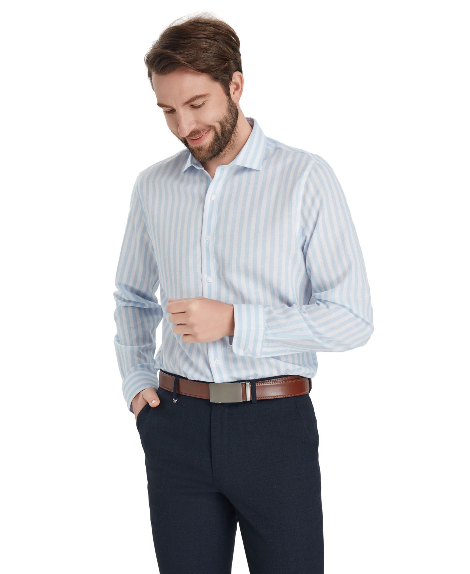 Men's Slim-Fit Linen Joseph Stripe Dress Shirt