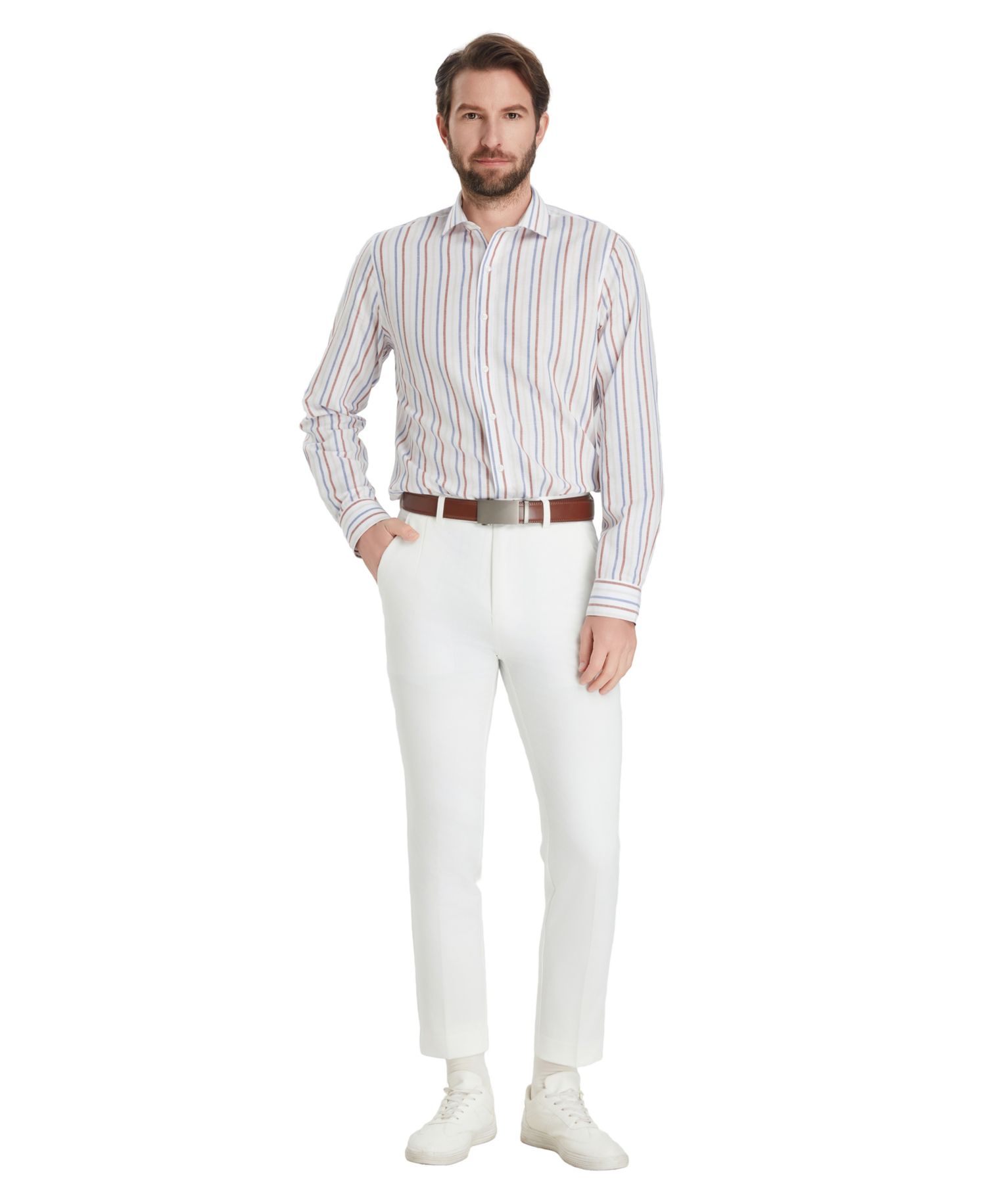 Men's Slim-Fit Linen Oslo Stripe Dress Shirt