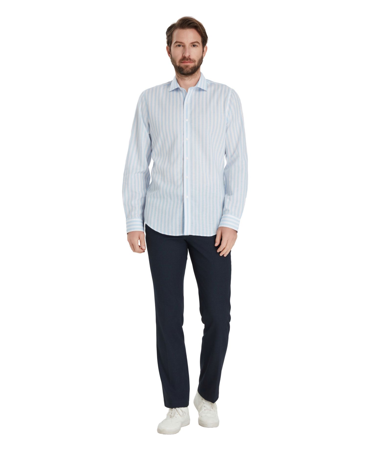 Men's Slim-Fit Linen Joseph Stripe Dress Shirt
