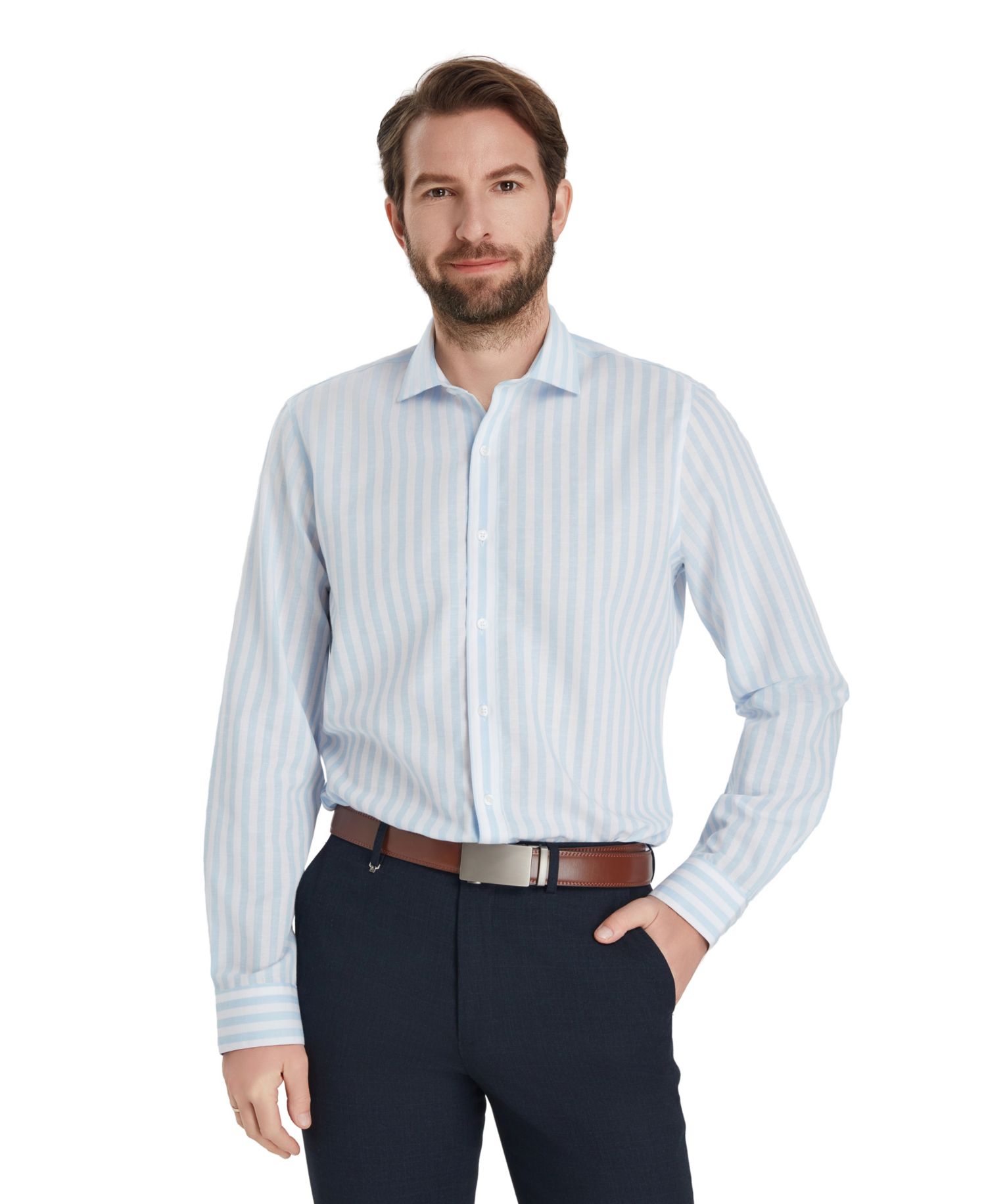 Men's Slim-Fit Linen Joseph Stripe Dress Shirt