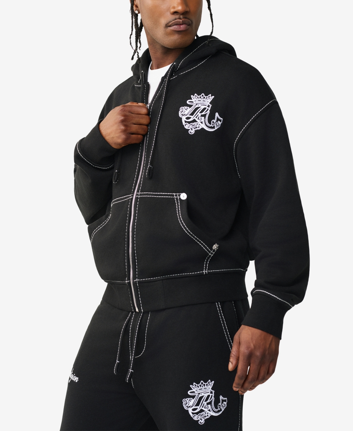 True Religion Men's Long-Sleeve Crest Zip-Up Sweatshirt