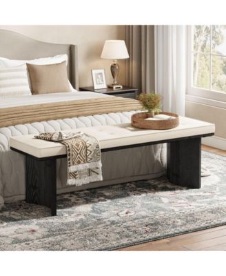 Solid Wood Bench with Removable Cushion, 55-Inch Modern Dining Bench for Entryway, Dining Room, Living Room, End of Bed
