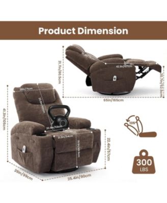 360&deg; Swivel Rocking Recliner Chair, Manual Fabric Nursery Recliner Glider with with Massage and Heating, Extented Footrest