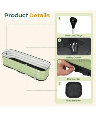 Galvanized Raised Garden Bed, Self-Watering Planter Box with Drainage Plug and Water Reservoir