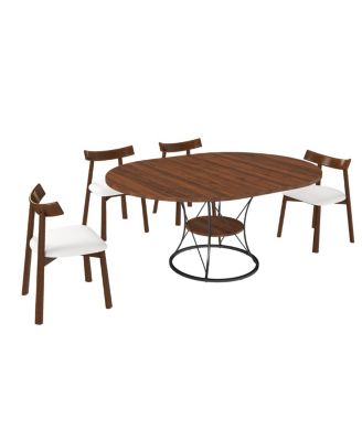 43" Round Extendable Dining Table Set for 4-6 with 4 Solid Wood Chairs