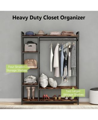 Heavy Duty Metal Frame Closet Organizer with Shelves and Rods for Clothes