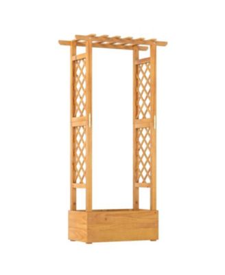 Raised Wooden Planter Bed with Trellis and Overhead Roof