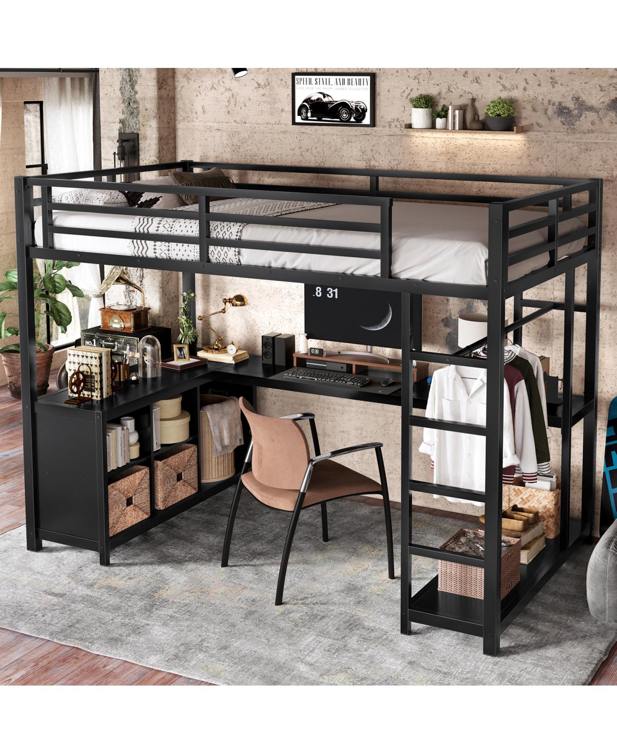 Streamdale Furniture Metal Loft Bed with Wardrobe, L-shaped Desk & Storage, Twin Xl