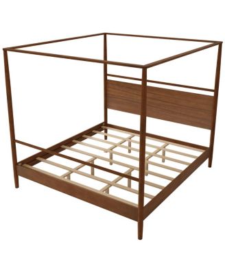Solid Wood Canopy Bed Frame, Four Posters, King, Walnut