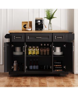 Streamdale 54" Large Kitchen Island with Drop Leaf, Rolling Cart with 4 Doors, 3 Drawers