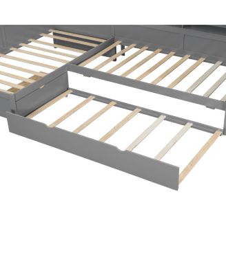 126 inches Wood Twin L-shaped Platform Bed with Trundle & Drawer