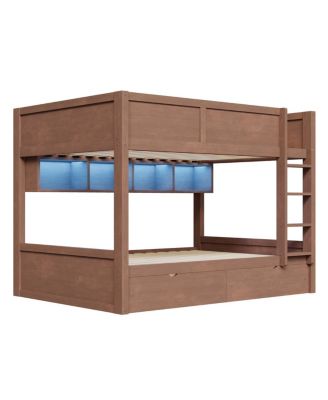 Full XL over Full XL Bunk Bed with Storage, LED, 2 Drawers
