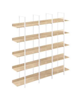 5 Tier Bookcase, Vintage Industrial Style Shelf, White Metal Frame, Oak
