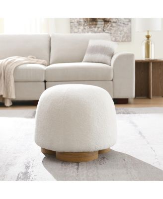 Fully Assembled Round Soft Teddy Fabric Upholstered Ottoman Footstool