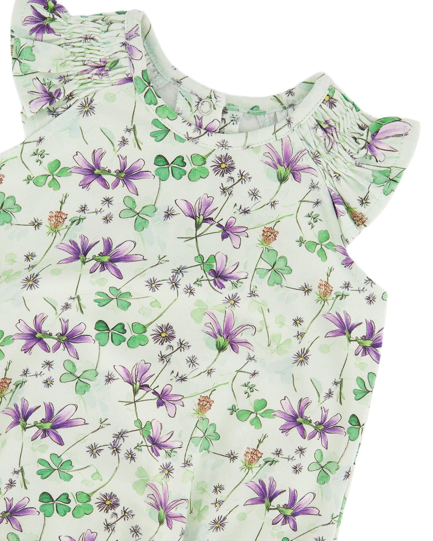 Комбинезон Deux par Deux Jersey Romper Printed Flowers для девочек-малышей, цвет: Зелёный с принтом — фото 3