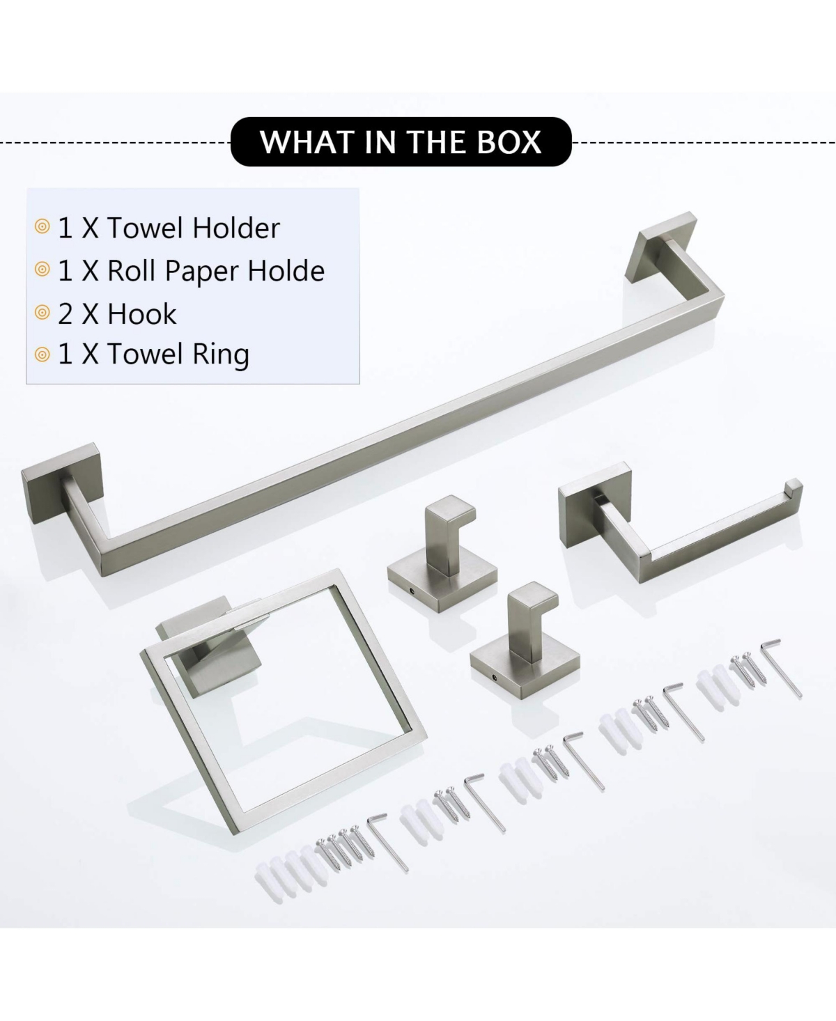 Rainsken 5 Pieces Bathroom Hardware Set, Towel Bar, Towel Holder, Toilet Paper Holder and Towel Hook