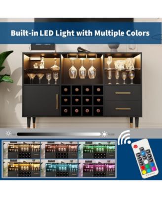 47-Inch Wood LED Light & Charging Station Wine Bar Cabinet