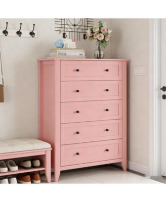 5-Drawer Tall Dresser for Bedroom, Modern Wooden Storage Chest with Metal Knobs for Closet, Living Room