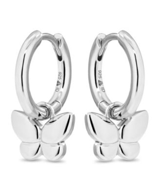 Rhodium Plated Sterling Silver Butterfly Hoop Earrings