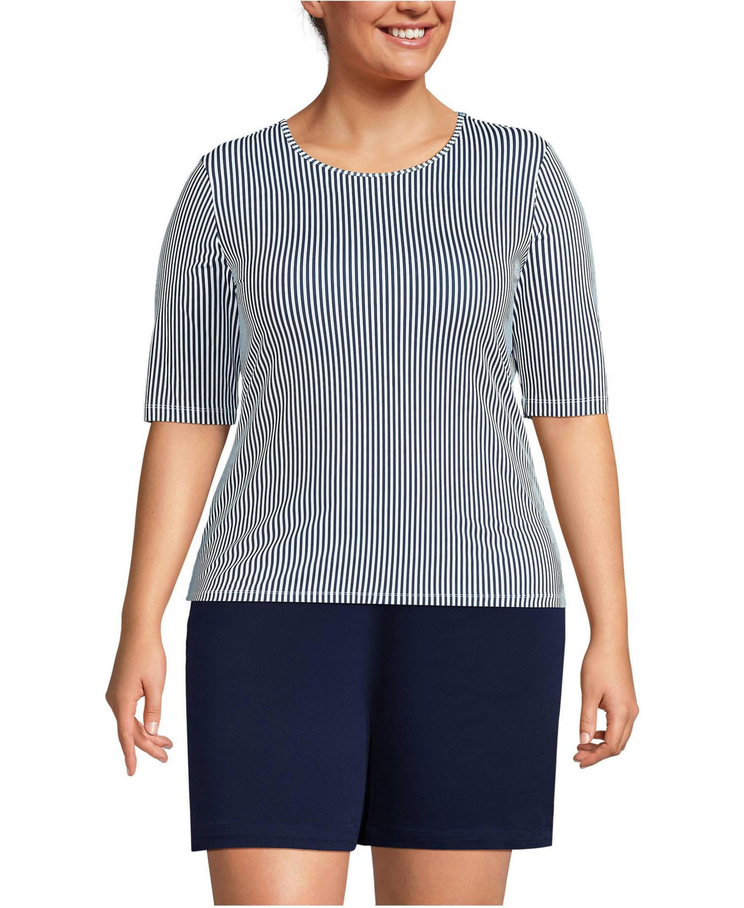 Plus Size Elbow Sleeve Crewneck Garden Tee- Sunshade UPF 50 Quick Dry