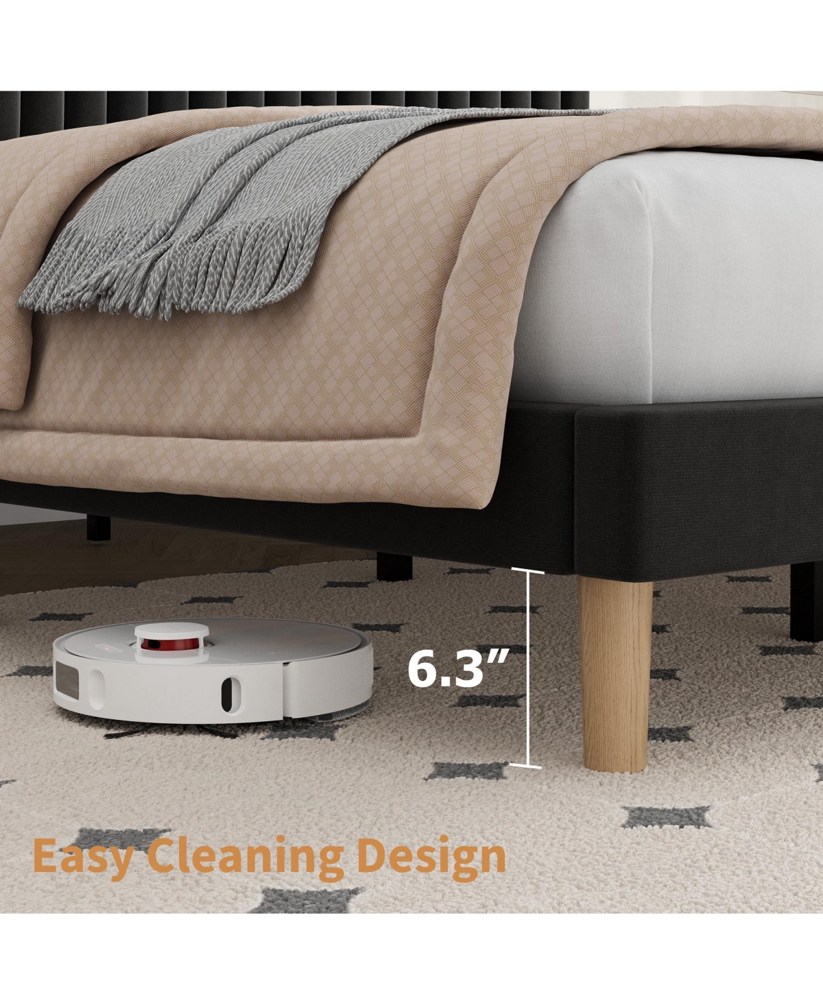 gaomon Upholstered Platform Velvet Bed Frame with Headboard,Strong Wooden Slats Support