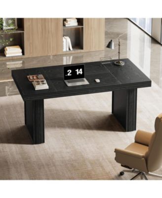 63" Executive Desk, Modern Executive Office Desk with Thickened Desktop and Heavy-Duty Legs, Wood Writing Workstation Study Table