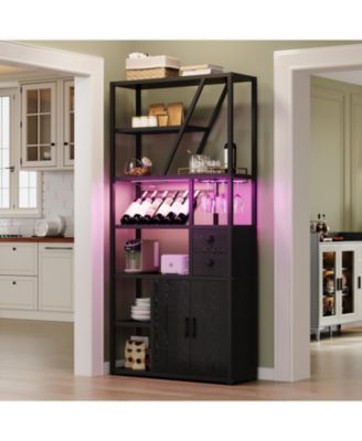 Freestanding Wine Rack Wine Bottle Holders Stands Coffee Bar Storage Organizer Display Rack Table for Kitchen Dining Room Small Spaces